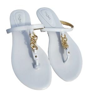 COCHNI Sandals White Italian Leather Chain Barbiecore Bling Preppy 8 1/2